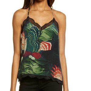 AllSaints Seinie Swoop Lace Trim Camisole in Moss Green (Size 2)